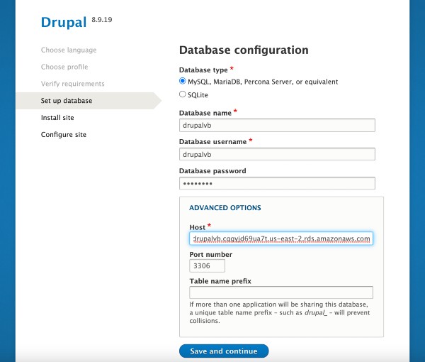 Add the details of database we have created in AWS console