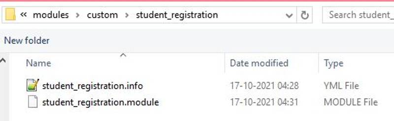 Folder structure after adding info.yml and module file to a module in Drupal 8/9