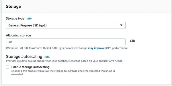 RDS database configuration