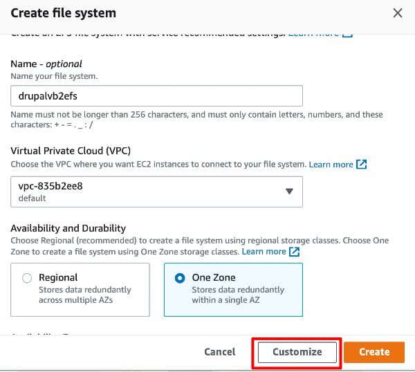 Add the Name and select Zone while creating file system